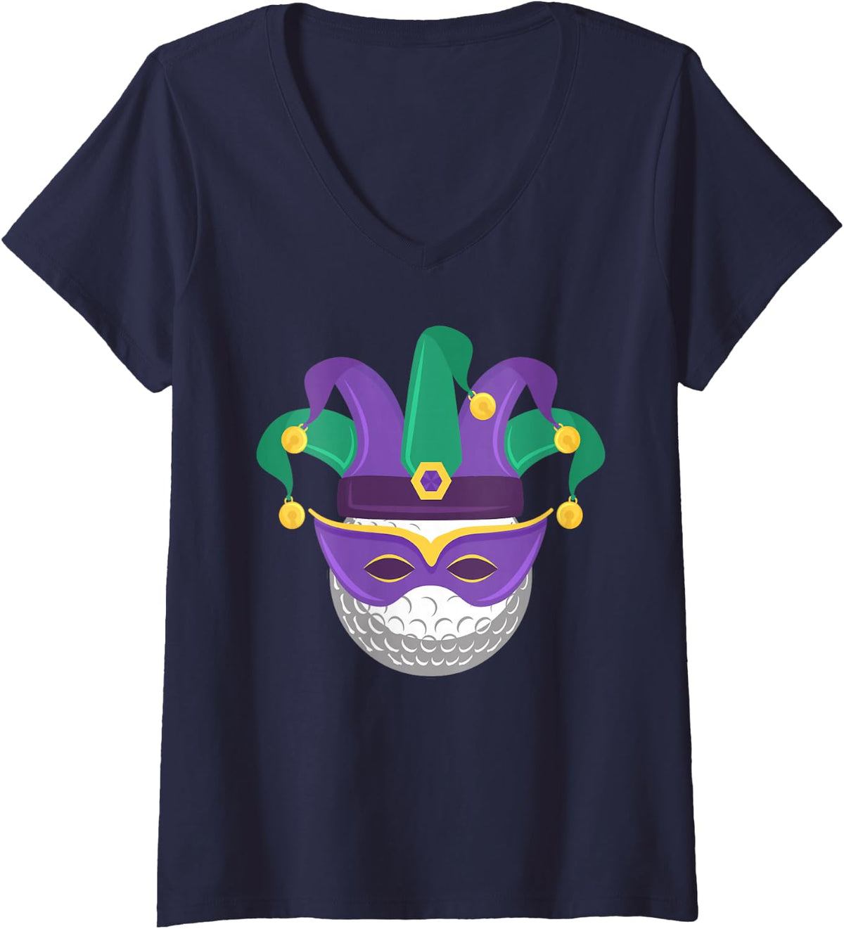 Women's Mardi Gras Golf Ball Carnival Themed Golfing Tournament V-Neck T-Shirt - Navy Blue
