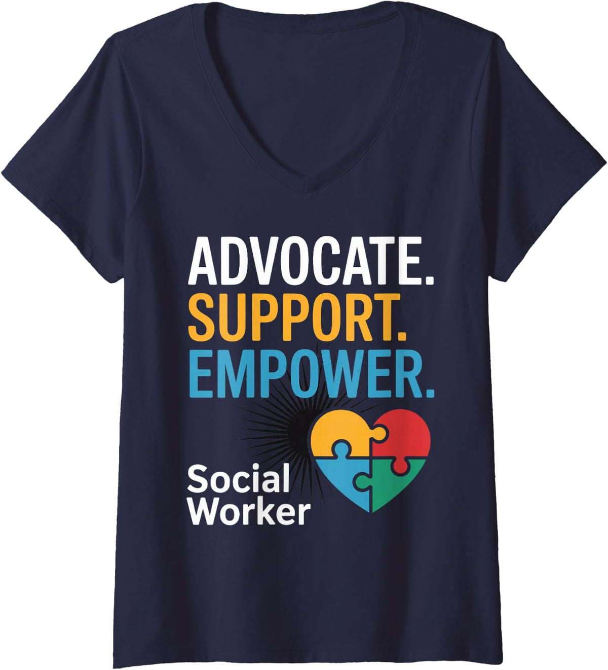 Women's Advocate Support Empower Social Worker V-Neck T-Shirt - Navy Blue