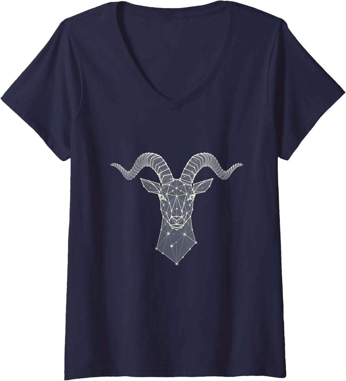 Women's Capricorn Constellation Geometric Goat Art Zodiac Sign V-Neck T-Shirt - Navy Blue