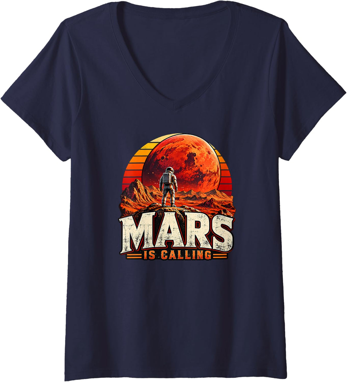 Women's Mars is Calling Science Space Men Women Boys Kids Planet V-Neck T-Shirt - Navy Blue