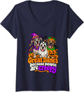 Women's Great Danes Because People are Creepy Dogs Halloween V-Neck T-Shirt - Navy Blue