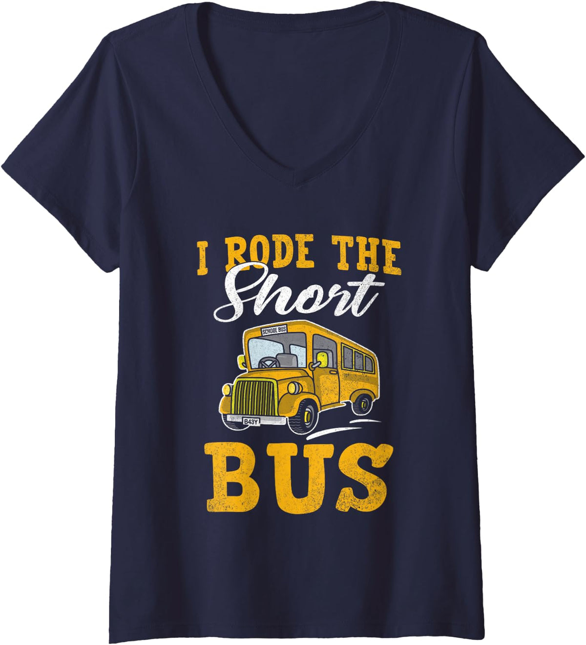 Women's I Rode The Short Bus to School Funny Bus Driver V-Neck T-Shirt - Navy Blue