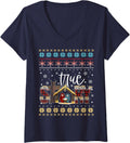 Women's Christmas True Story Nativity Jesus Christian Ugly Sweater V-Neck T-Shirt - Navy Blue