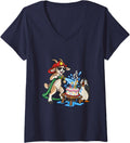 Women's Goat Penguin Firefighter Funny Animal Meme V-Neck T-Shirt - Navy Blue