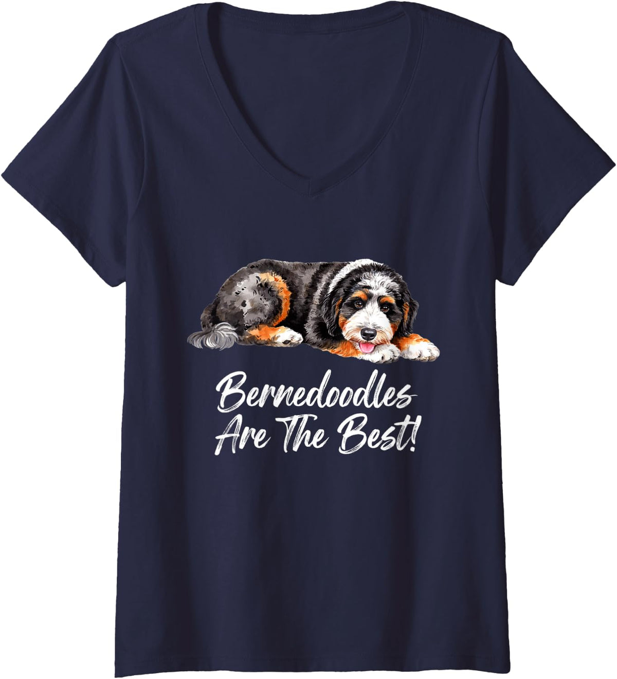 Women's Bernedoodle Dogs are The Best Favorite Dog Owner Bernedoodle V-Neck T-Shirt - Navy Blue
