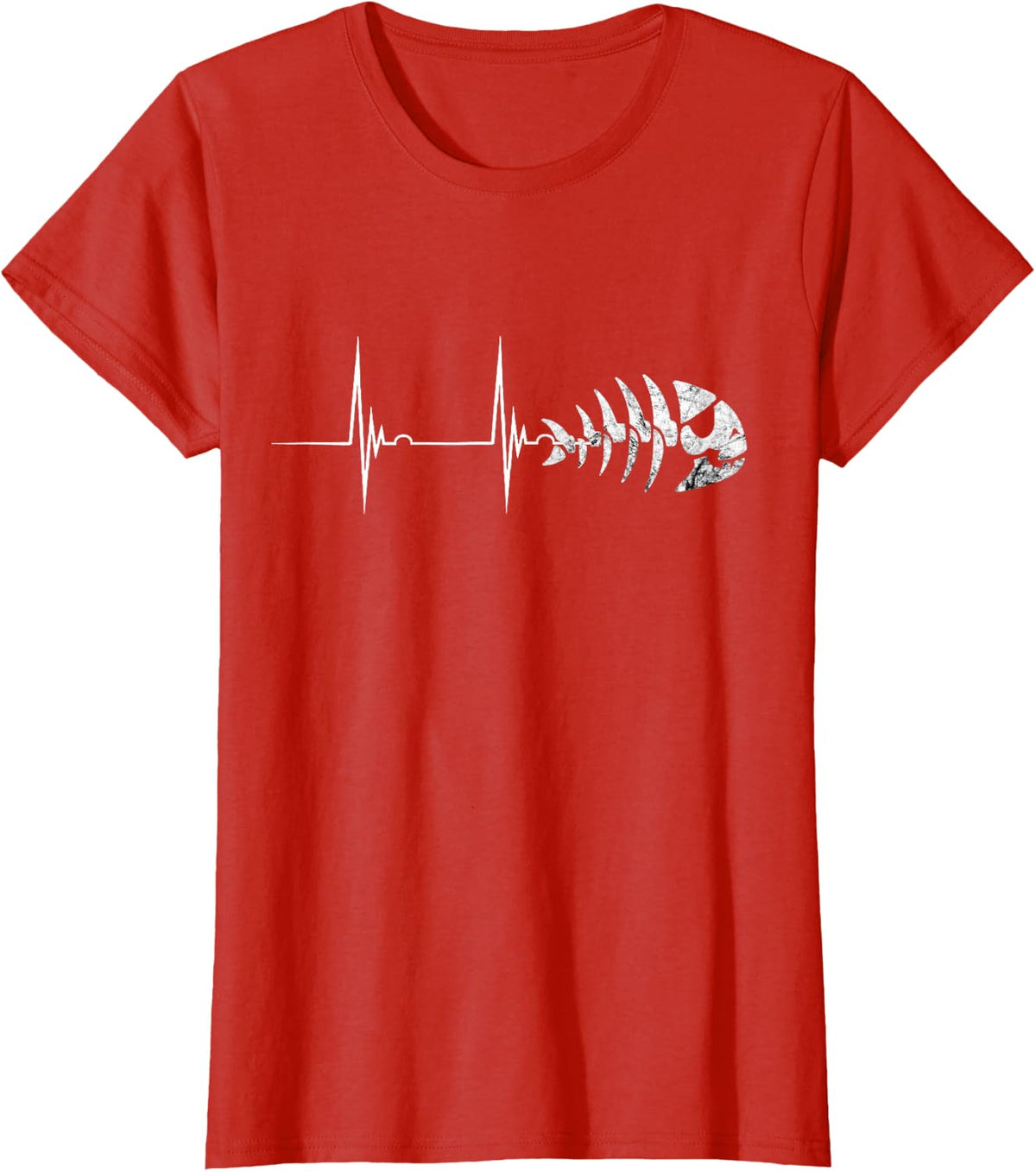 Pirate Fish Heartbeat ECG Pulse Pastafari FMS Pendant T-Shirt - Red