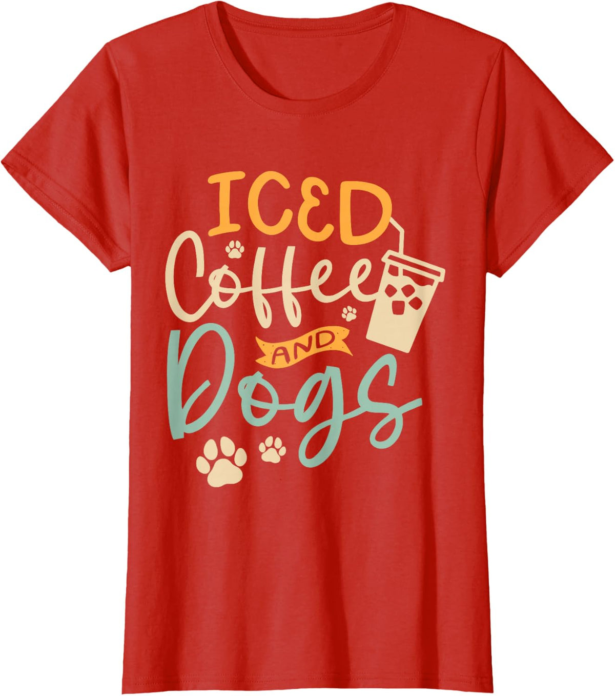 Iced Coffee And Dogs Caffeine Drinker Puppy Lover T-Shirt - Red