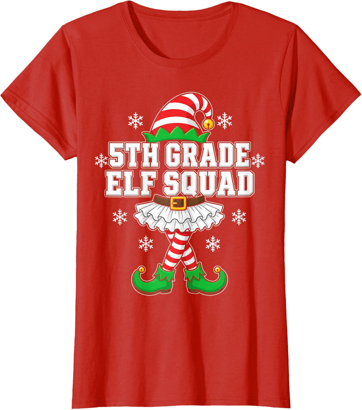 5th Grade Elf Squad Christmas Shirt Fifth Grade Teacher T-Shirt - Red