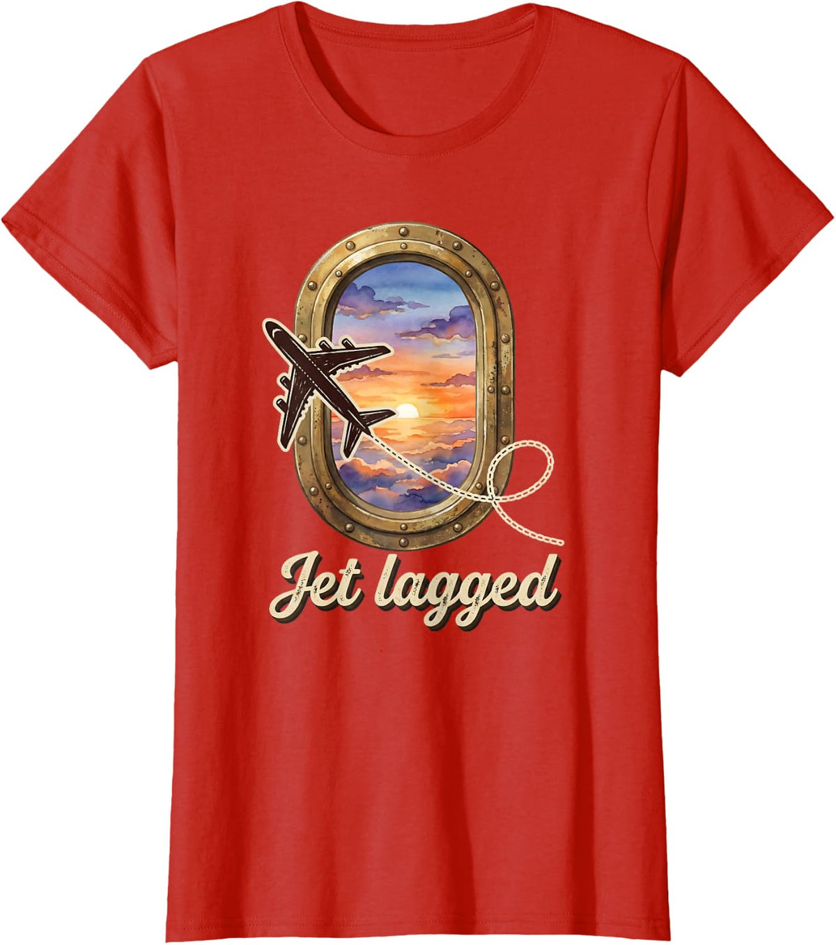 Flight Attendant Jet Lagged Stewardess Aviation T-Shirt - Red