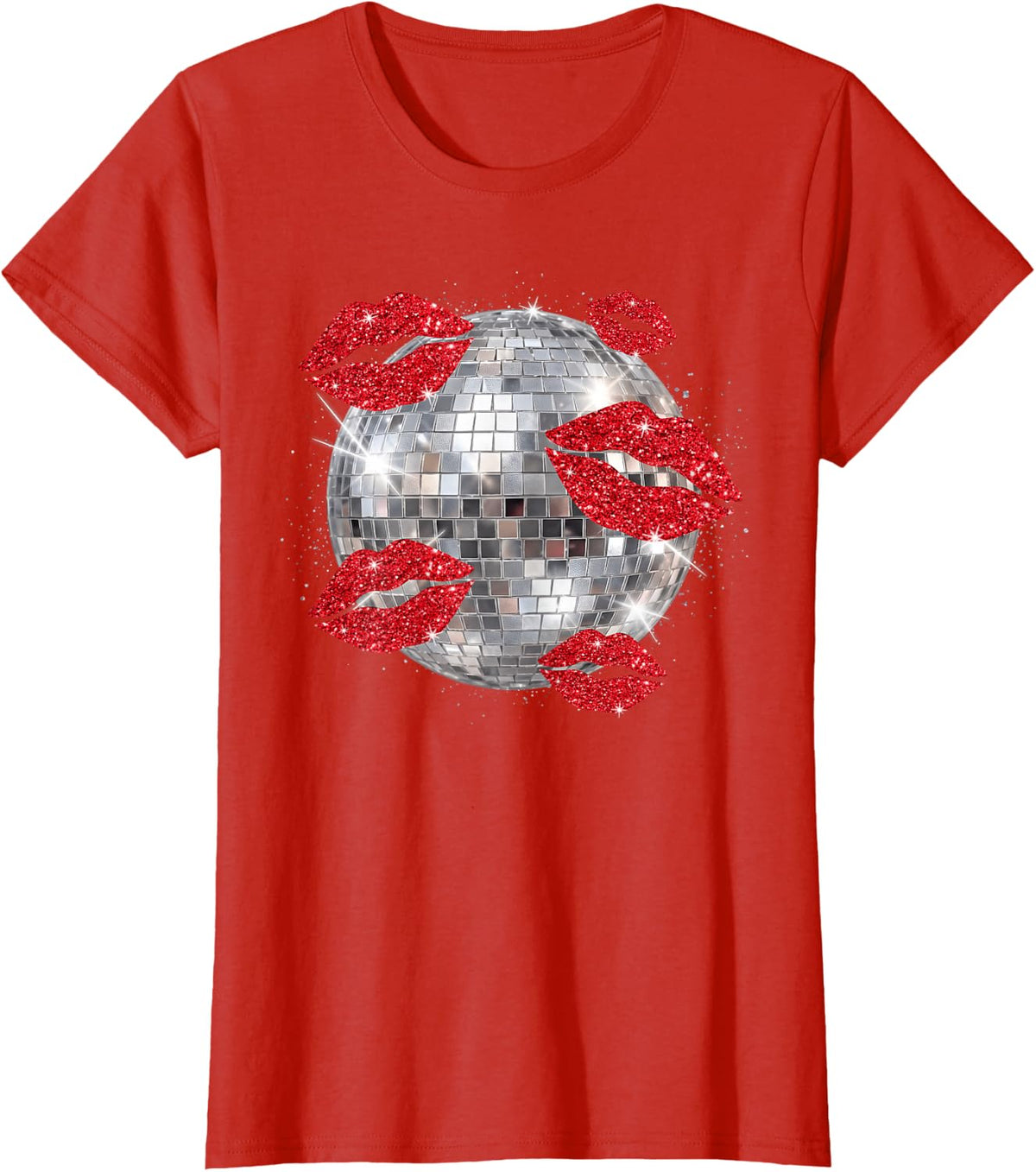 Disco Ball Kissing Lips Funny Bachelorette Party T-Shirt - Red