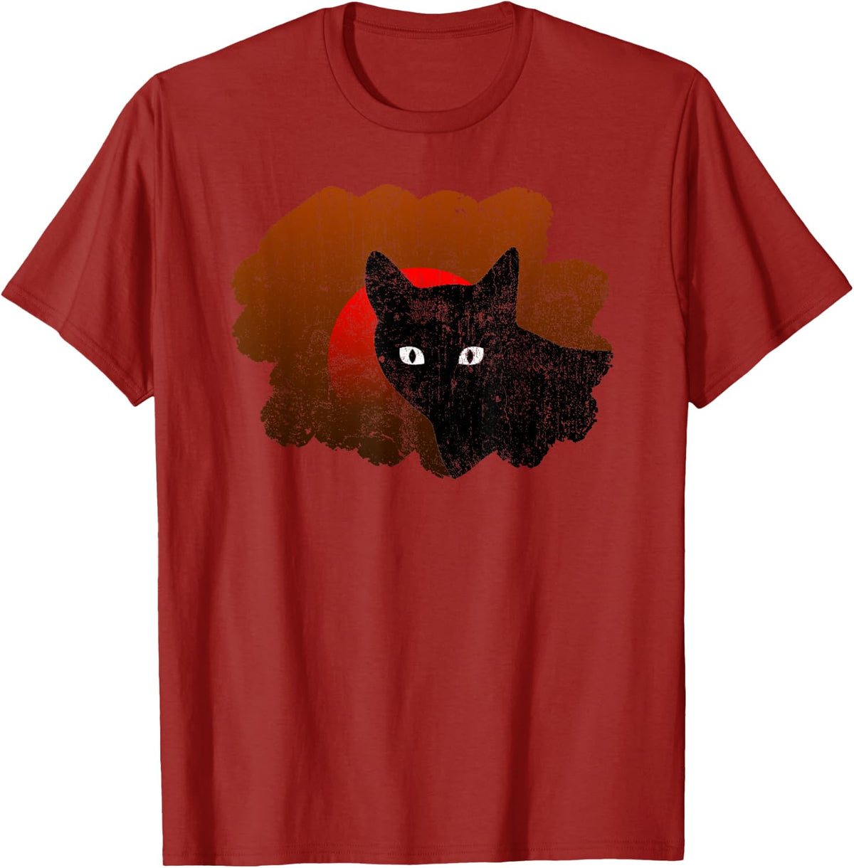 Vintage Style Sunset Wild Black Cat Lover Retro T-Shirt for Men Women - Cranberry Red