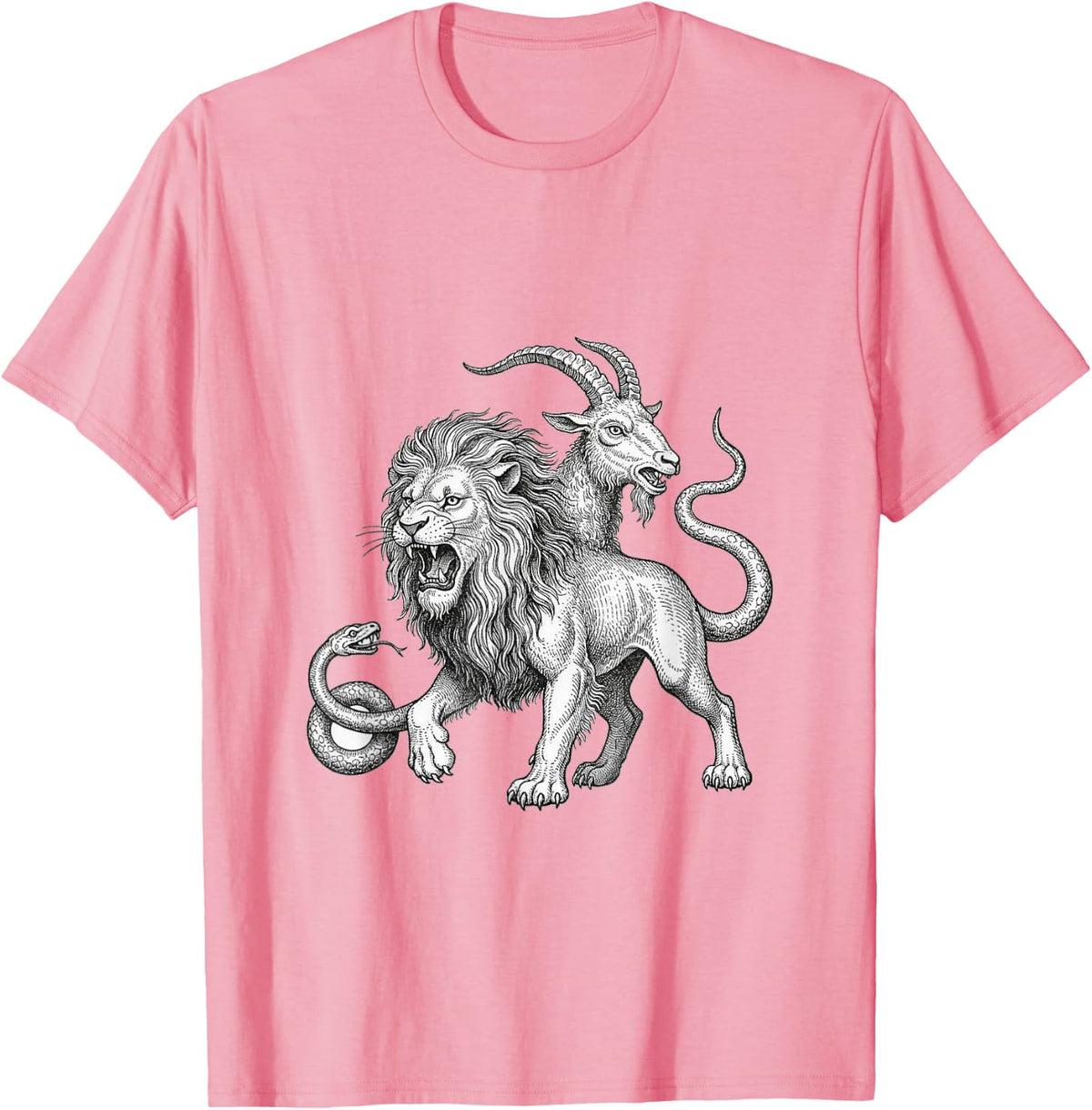 Classical Greek Chimaera Monster Art Graphic T-Shirt - Pink