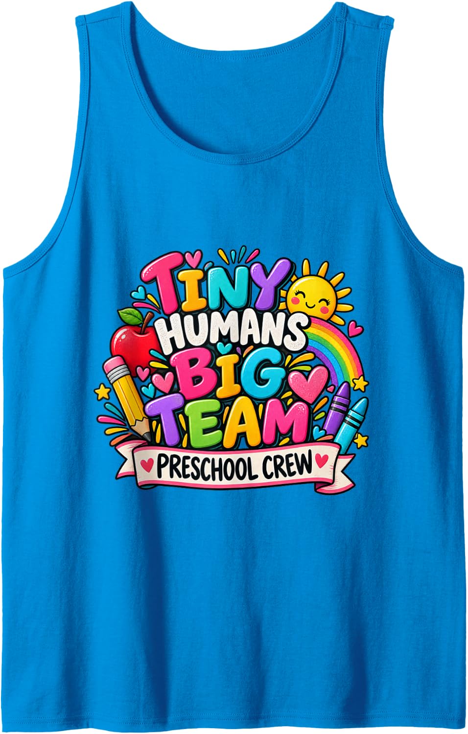 Tiny Humans Big Team Preschool Crew Teacher Staff Sleeveless Tank Top - Sapphire Blue
