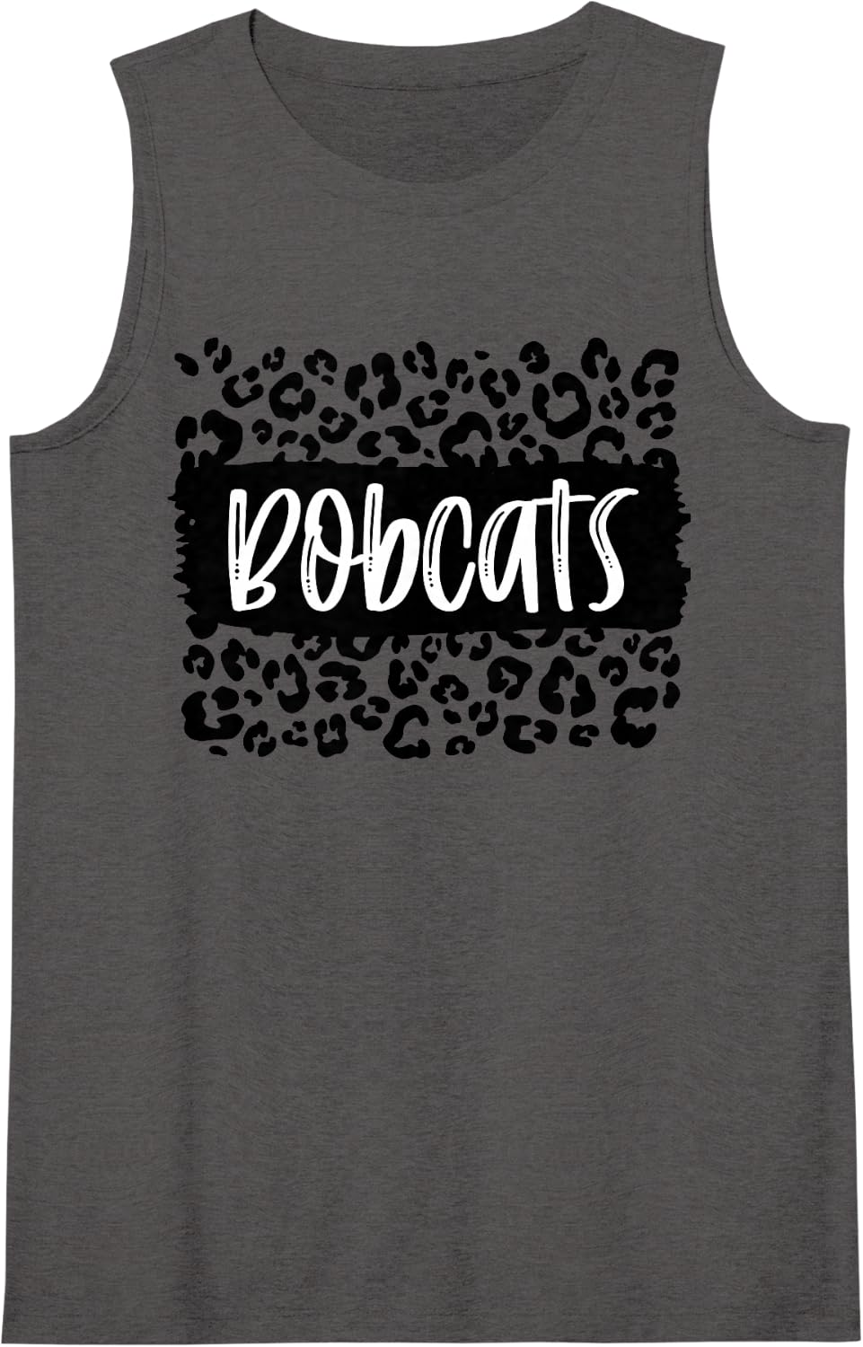 Women's Bobcats Team Mascot School Spirit Game Night Leopard Print Sleeveless Tank Top - Dark Heather Grey
