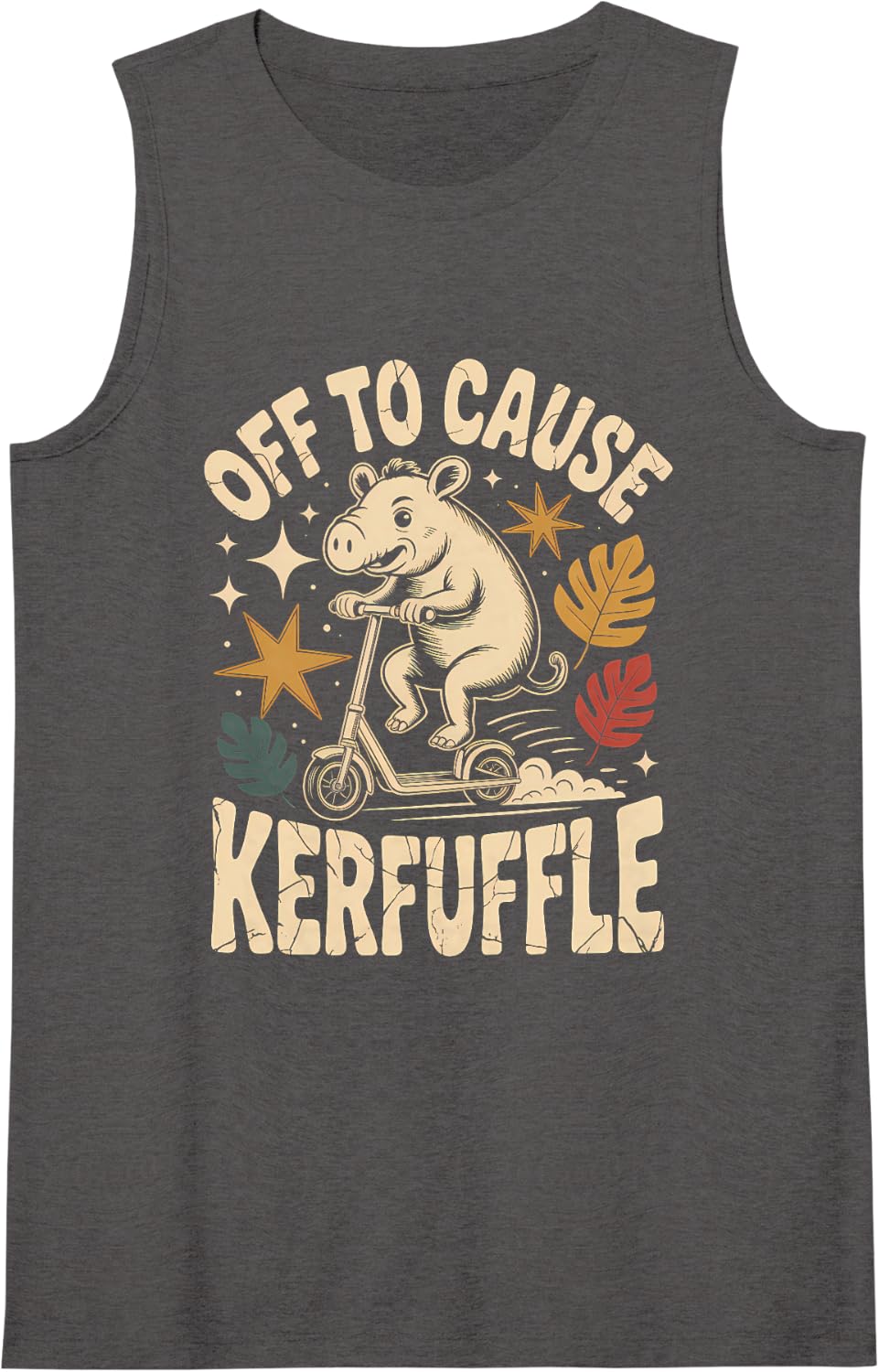 Women's Off to Cause Kerfuffle Capybara Scooter Sleeveless Tank Top - Dark Heather Grey