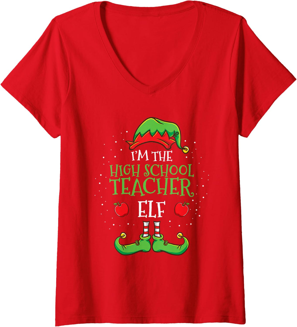 Women's Im The High School Teacher Elf Christmas V-Neck T-Shirt - Red