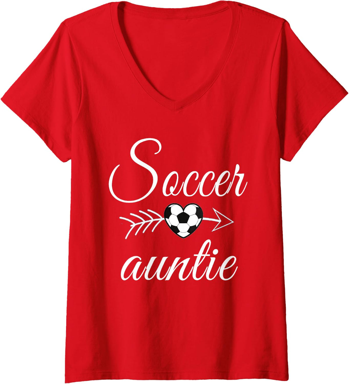 Womens Soccer Auntie Heart For Soccer Lovers V-Neck T-Shirt - Red