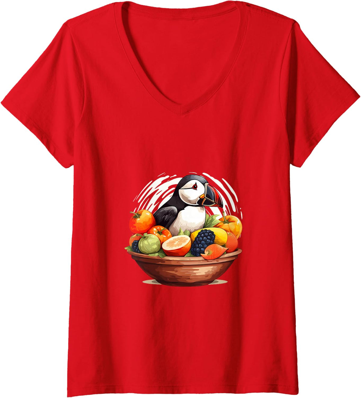 Women's Parrotpuffin V-Neck T-Shirt - Red