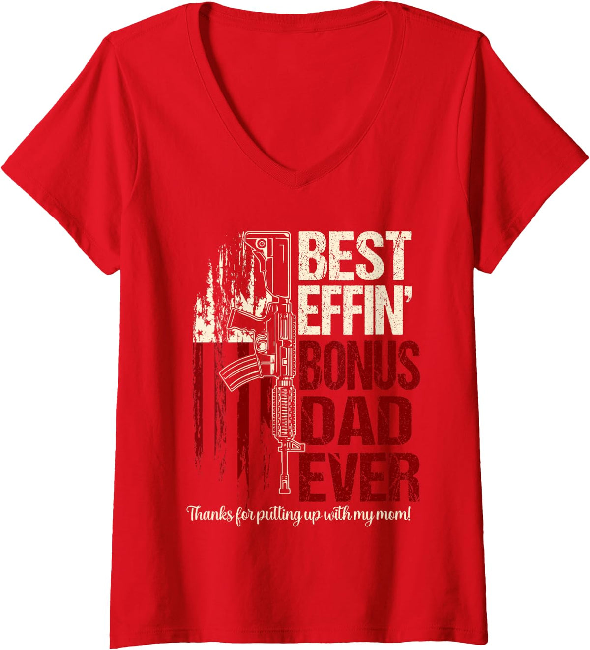 Women's Funny Bonus dad Shirts for Men Best Effin Bonus dad Ever V-Neck T-Shirt - Red