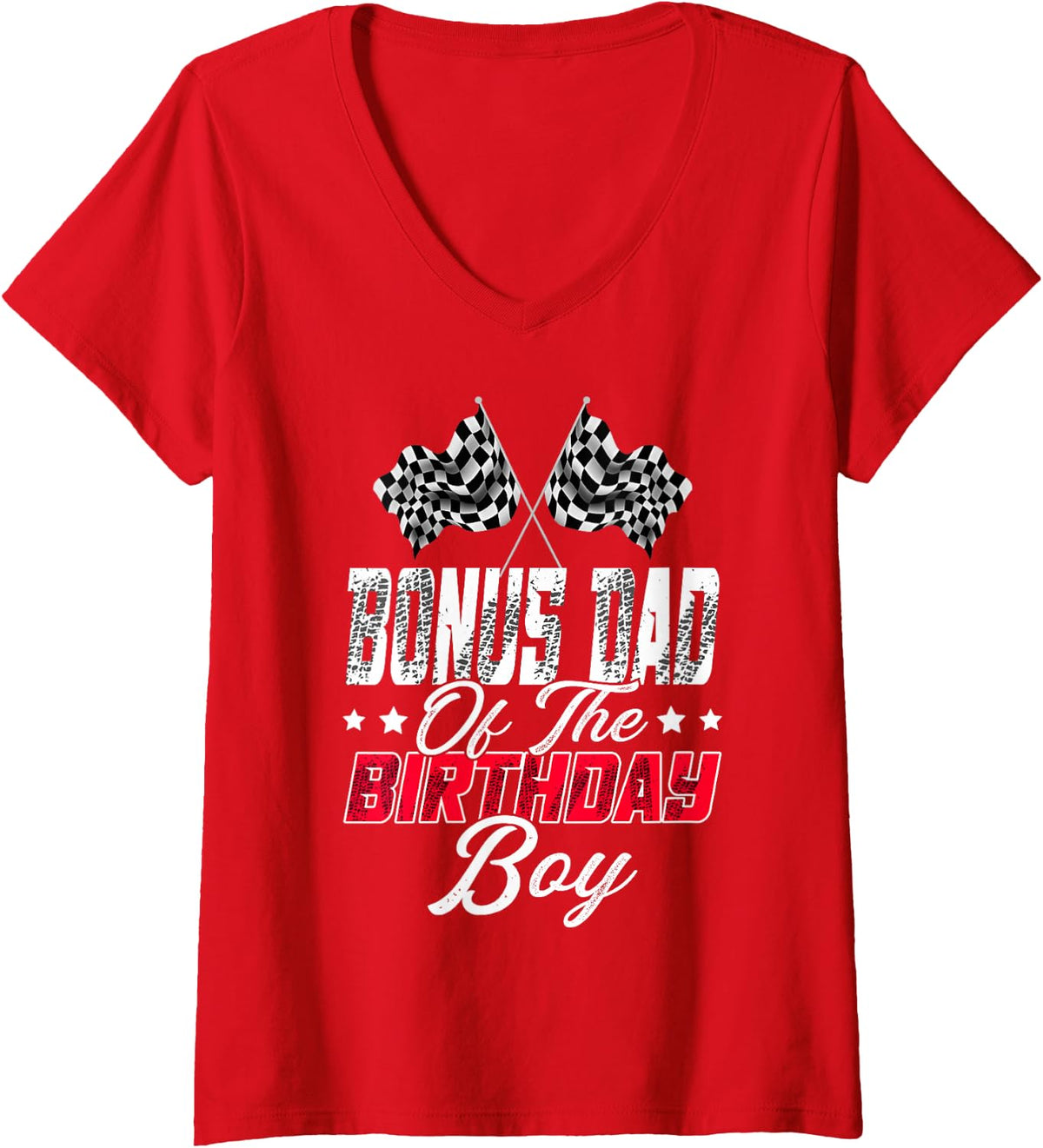 Women's Race Car Bonus Dad of The Birthday Boy Racing Family V-Neck T-Shirt - Red
