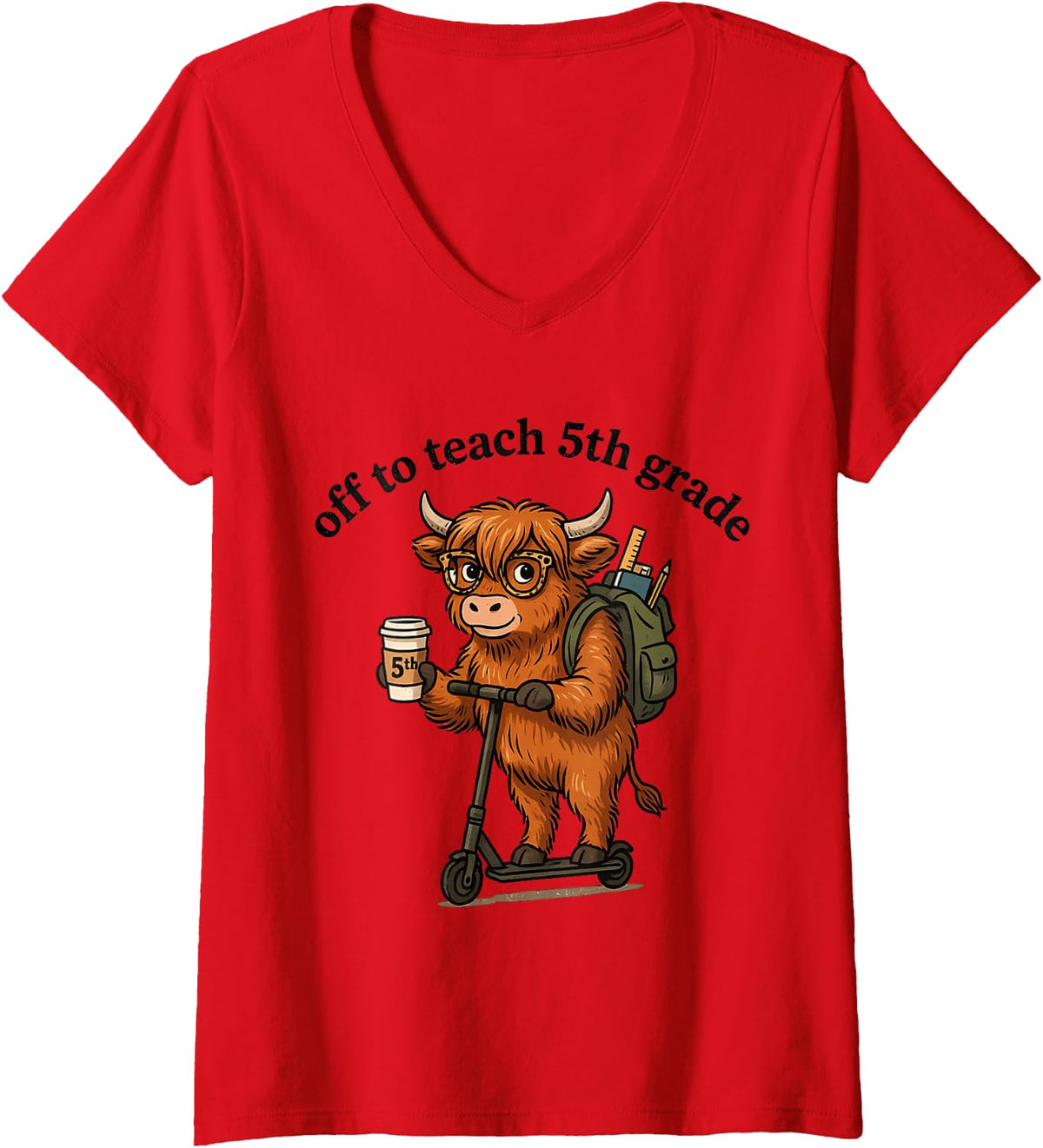 Women's Back to School Off to Teach 5th Grade Funny Teacher V-Neck T-Shirt - Red