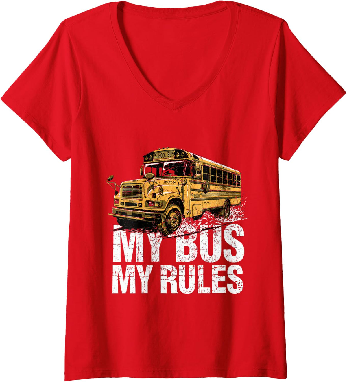 Women's My Bus My Rules Driver Back to School V-Neck T-Shirt - Red