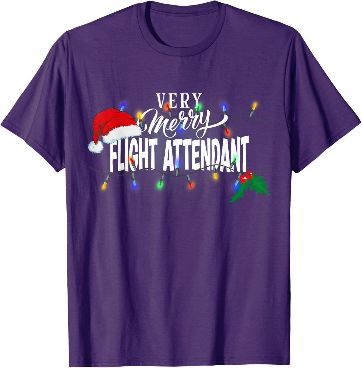 Matching Very Merry Flight Attendant Christmas T-Shirt - Purple