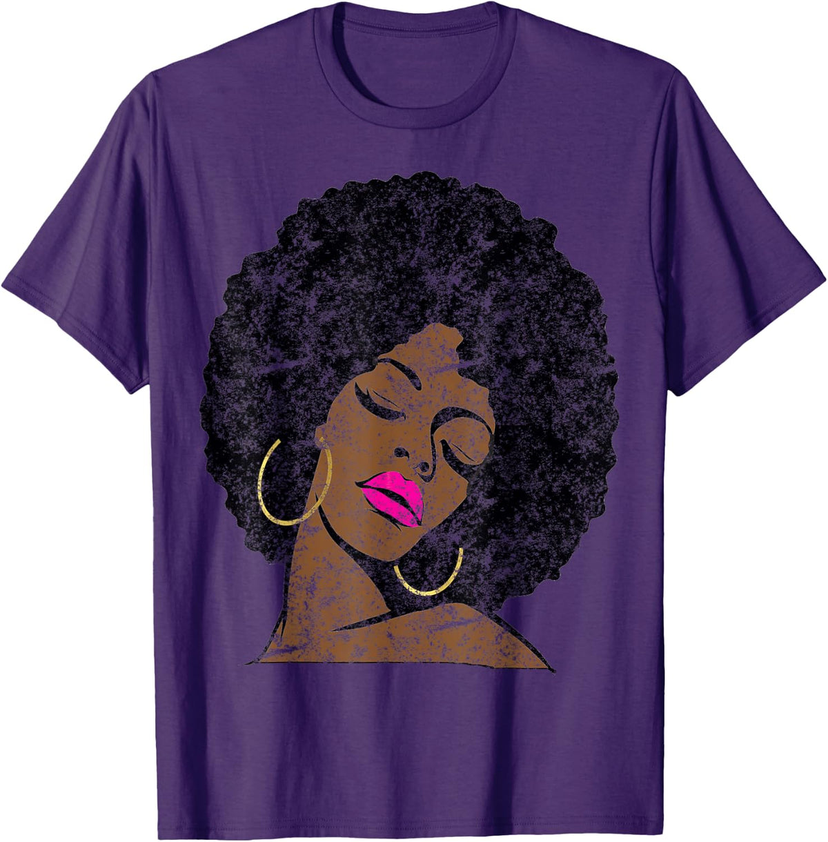Vintage Black Girl Magic Gift Afro Diva Hot Pink Lips T-Shirt - Purple