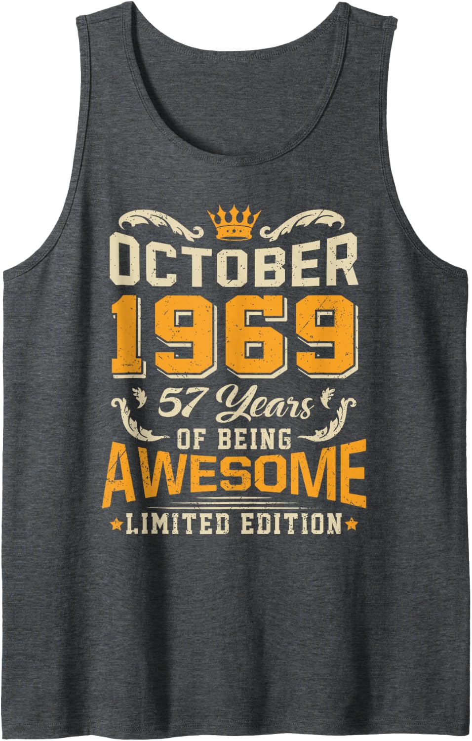 October 1969 Vintage 57 Years Awesome 57th Birthday Sleeveless Tank Top - Dark Heather Grey