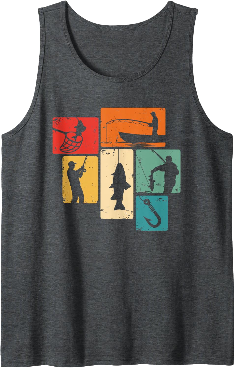 Fisherman Retro Fishing Sleeveless Tank Top - Dark Heather Grey