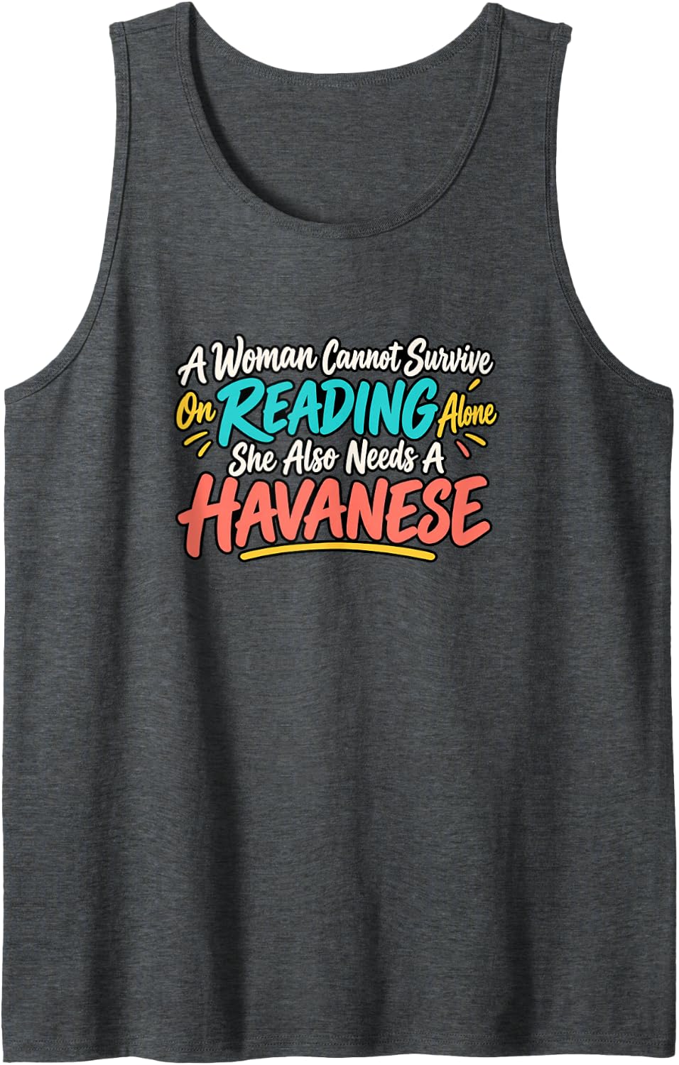 Funny Reading Havanese Woman Book Lover Dog Mom Humor Sleeveless Tank Top - Dark Heather Grey