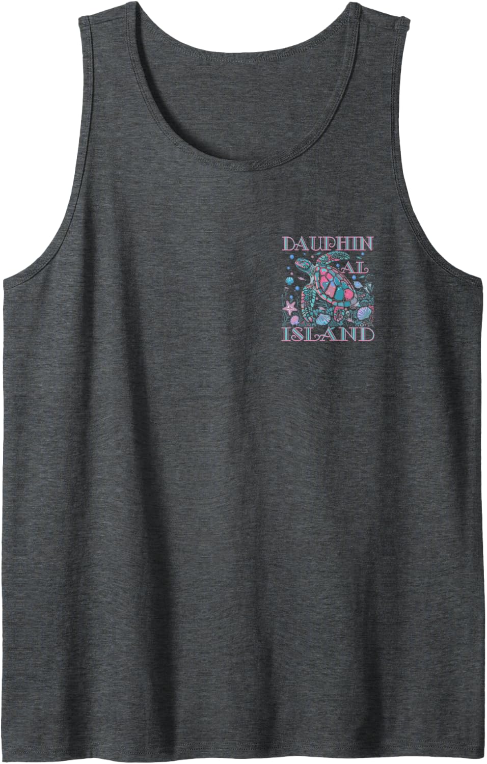 DAUPHIN ISLAND AL TURTLE LOVER COLORFUL BEACH SOUVENIR Tank Top - Dark Heather Grey