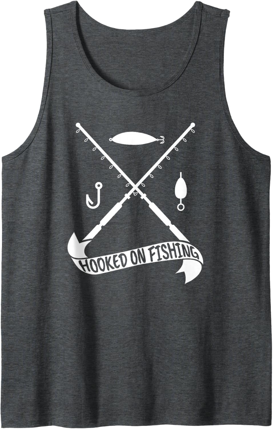 Fishing Fishermen Angler Saying Hooked On Fishing Sleeveless Tank Top - Dark Heather Grey