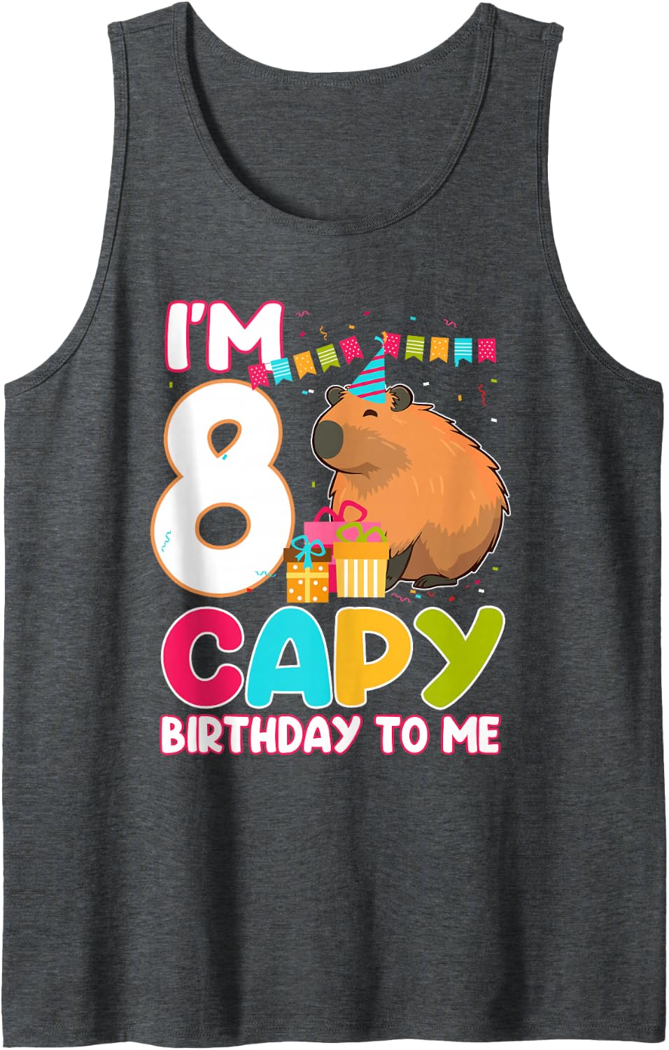 I'm 8 Year Old Capy Birthday to Me 8th Birthday Capybara Sleeveless Tank Top - Dark Heather Grey
