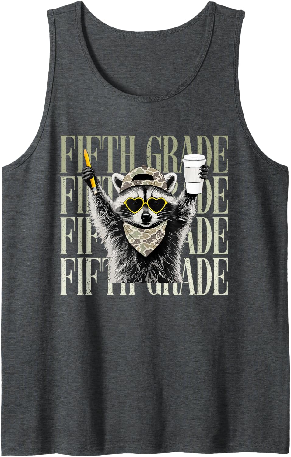 Camo Fifth Grade Feral Raccoon Teacher Cute Back to School Tank Top - Dark Heather Grey