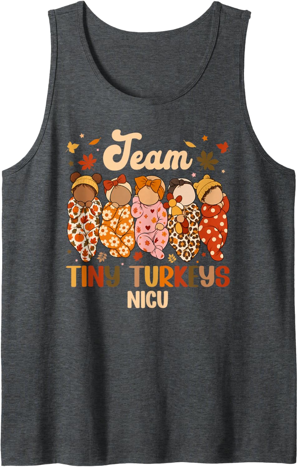 Team NICU Nurse Thankful Neonatal ICU Nurse Thanksgiving Sleeveless Tank Top - Dark Heather Grey