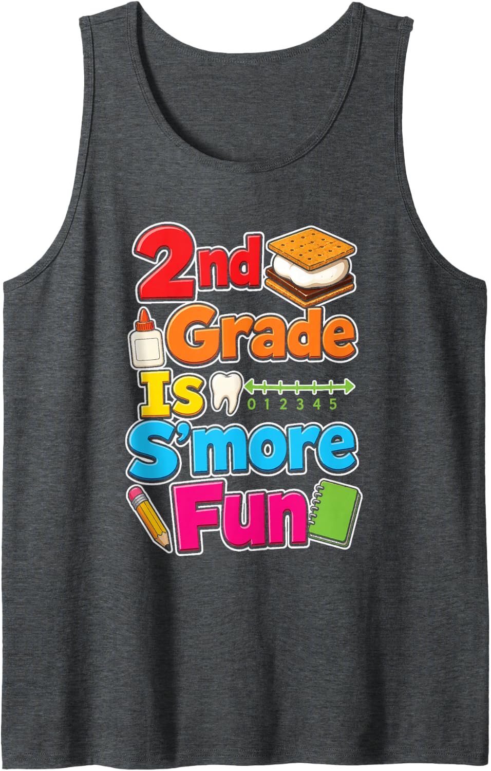 2nd Grade is S'More Fun First Day of School Boys Girls Sleeveless Tank Top - Dark Heather Grey