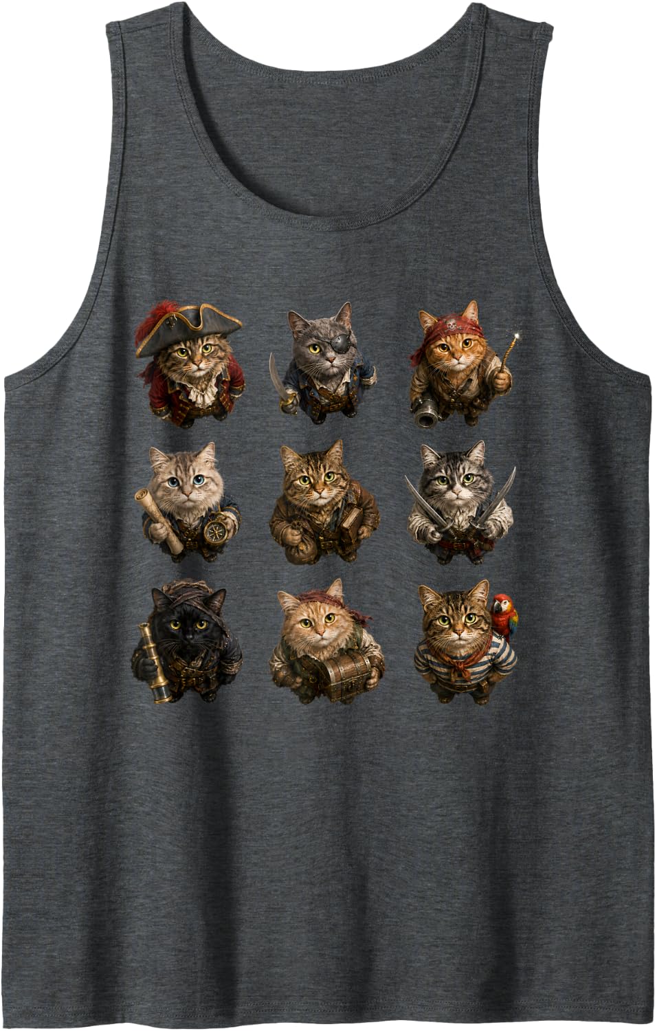 RPG Cats Pirate Cats Costume Cat Lover Gifts Funny Sleeveless Tank Top - Dark Heather Grey