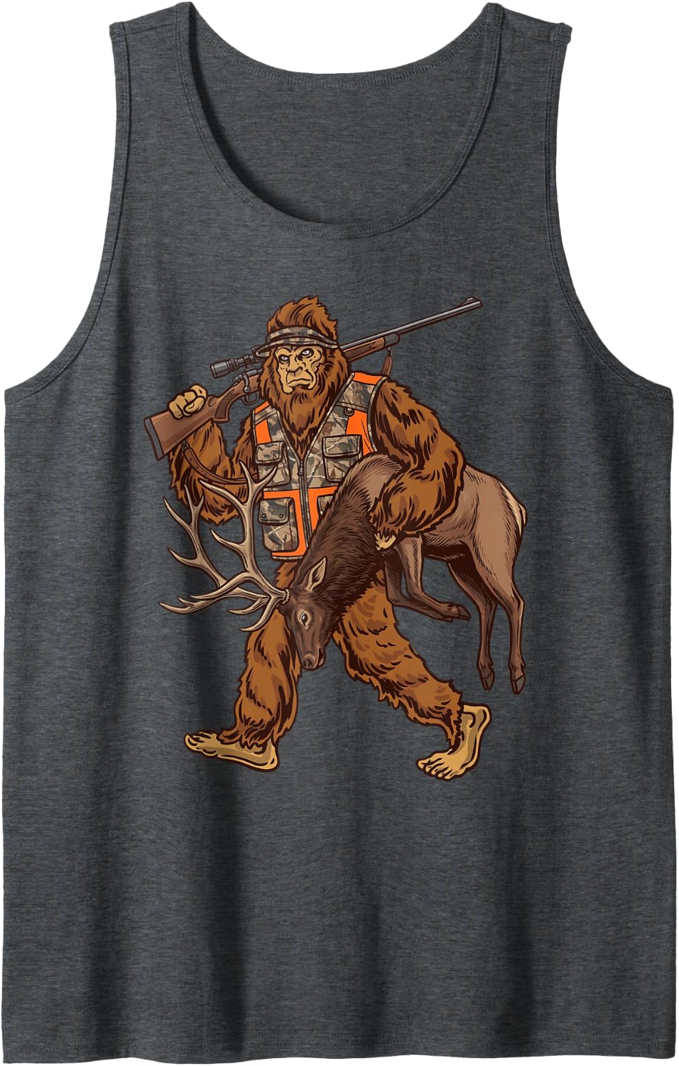 Elk Hunting Bigfoot Hunter Sasquatch Hunting Sleeveless Tank Top - Dark Heather Grey