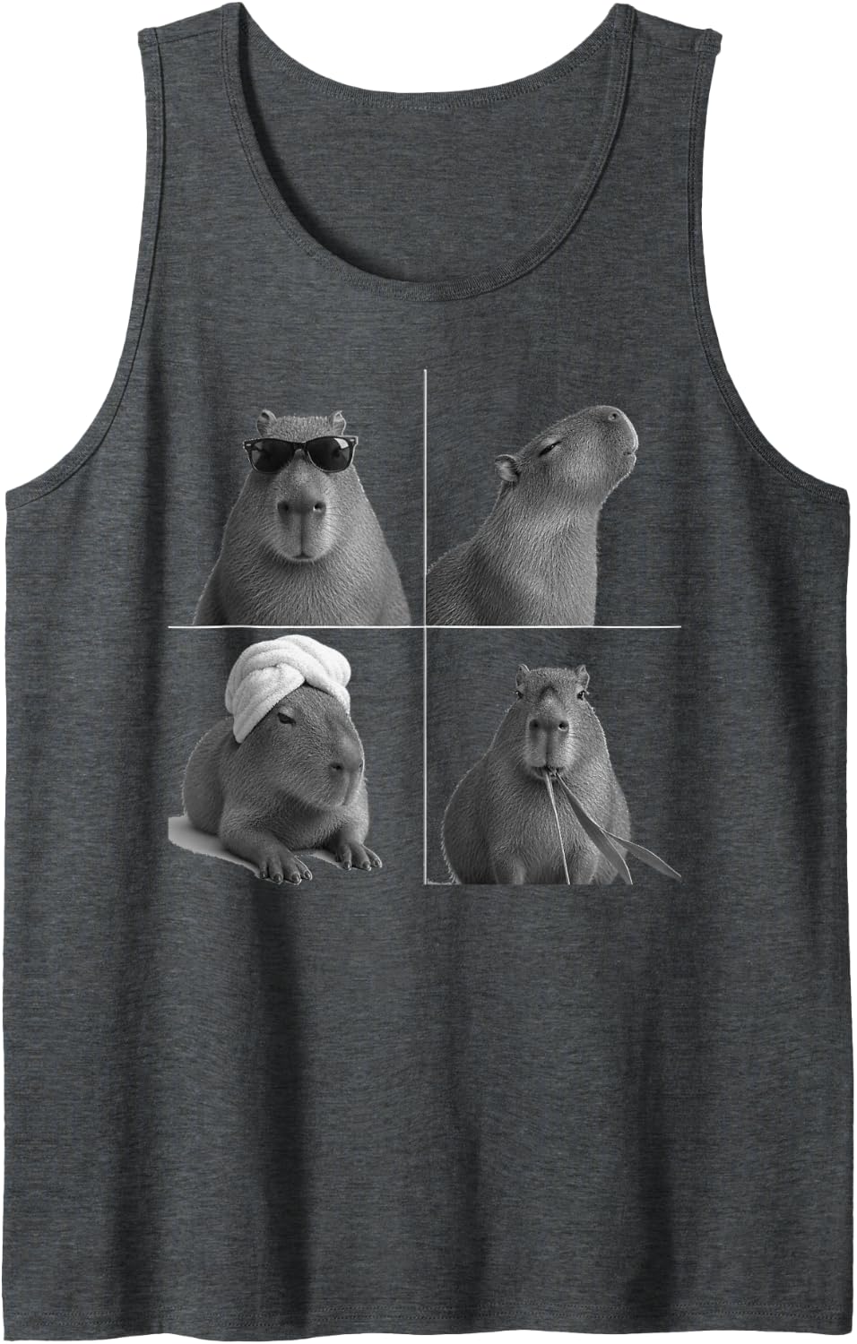 Capybara Photographic Collage in Black and White Sleeveless Tank Top - Dark Heather Grey
