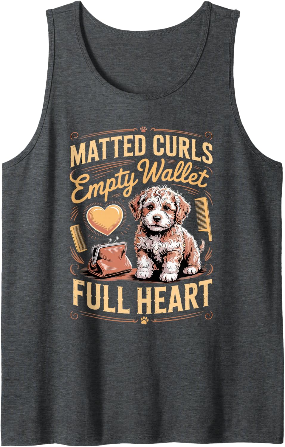 Matted Curls Empty Wallet Full Heart Bernedoodle Grooming Sleeveless Tank Top - Dark Heather Grey