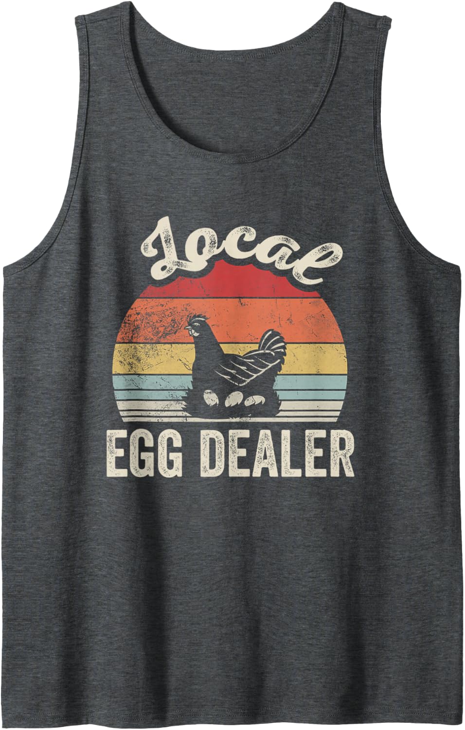Local Egg Dealer Funny Chicken Farmer Retro Vintage Graphic Sleeveless Tank Top - Dark Heather Grey