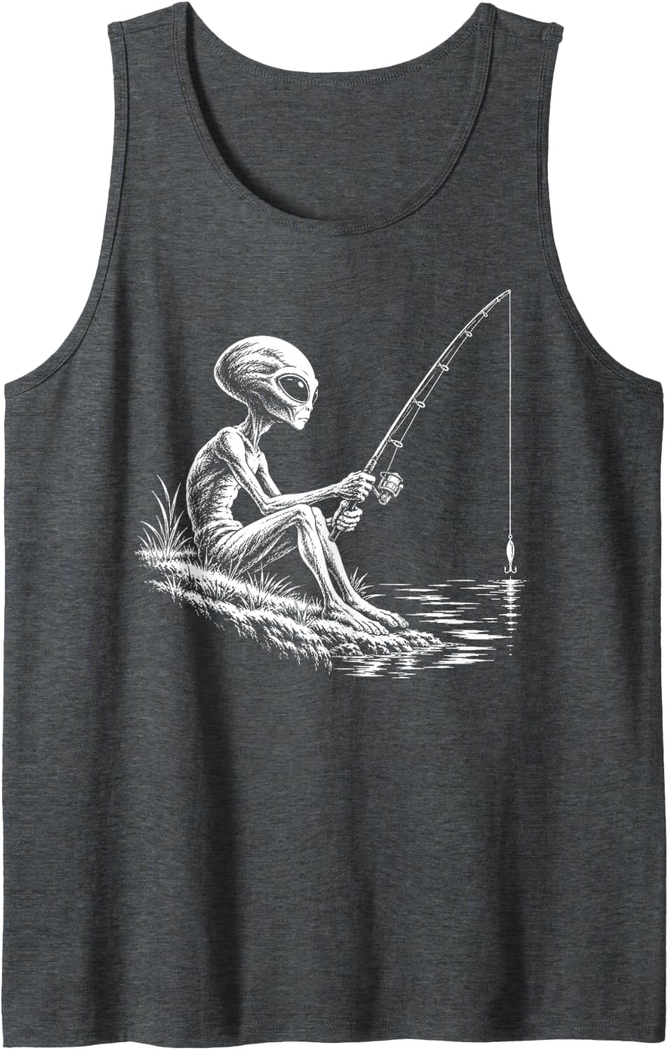 Alien Fishing Fisherman Angler Rod Hook Funny Fishing Sleeveless Tank Top - Dark Heather Grey