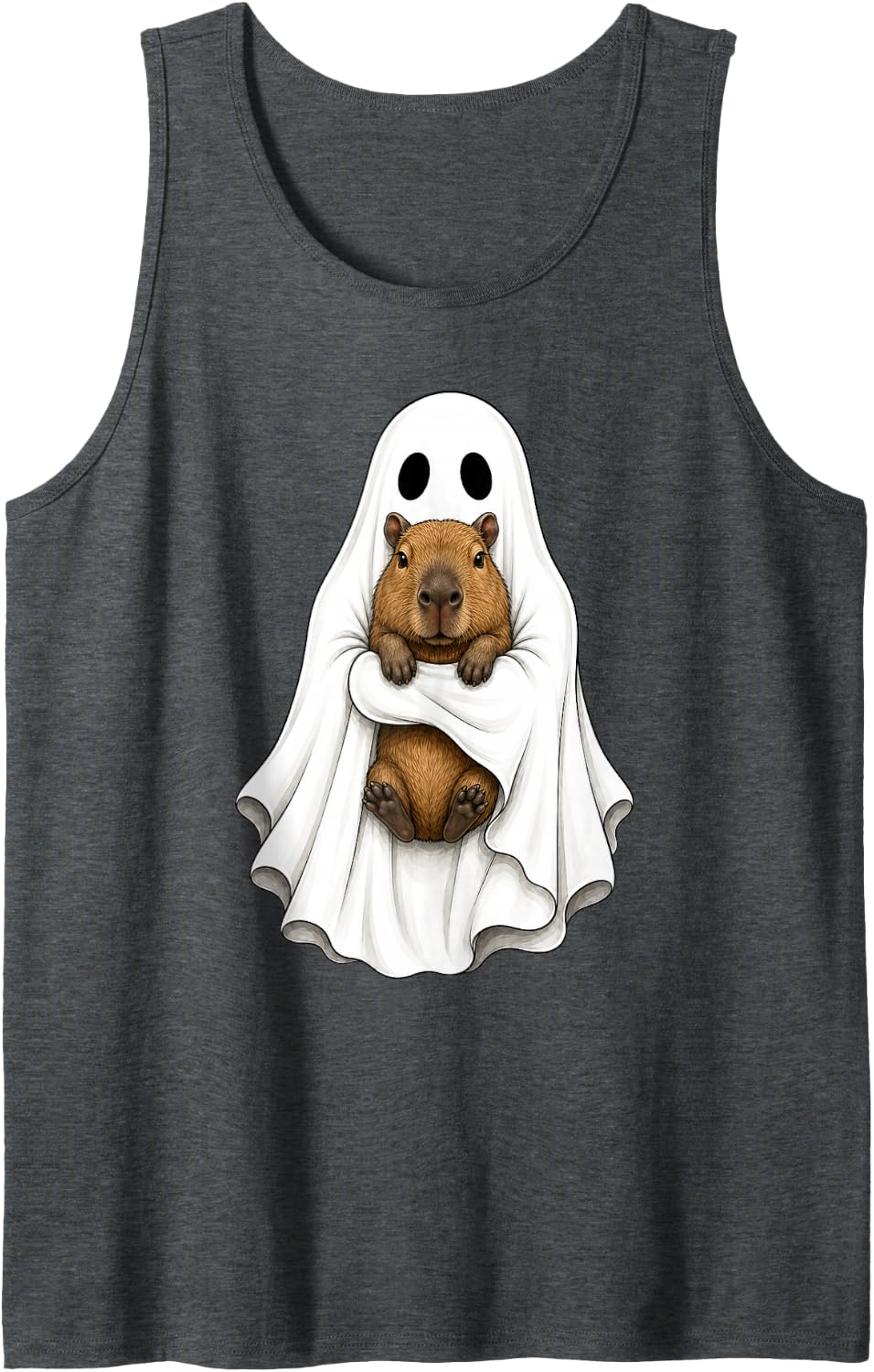 Ghost Holding A Capybara Funny Animal Halloween Sleeveless Tank Top - Dark Heather Grey