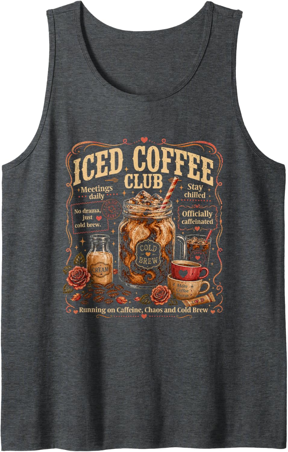Iced Coffee Club Latte Lover Sleeveless Tank Top - Dark Heather Grey