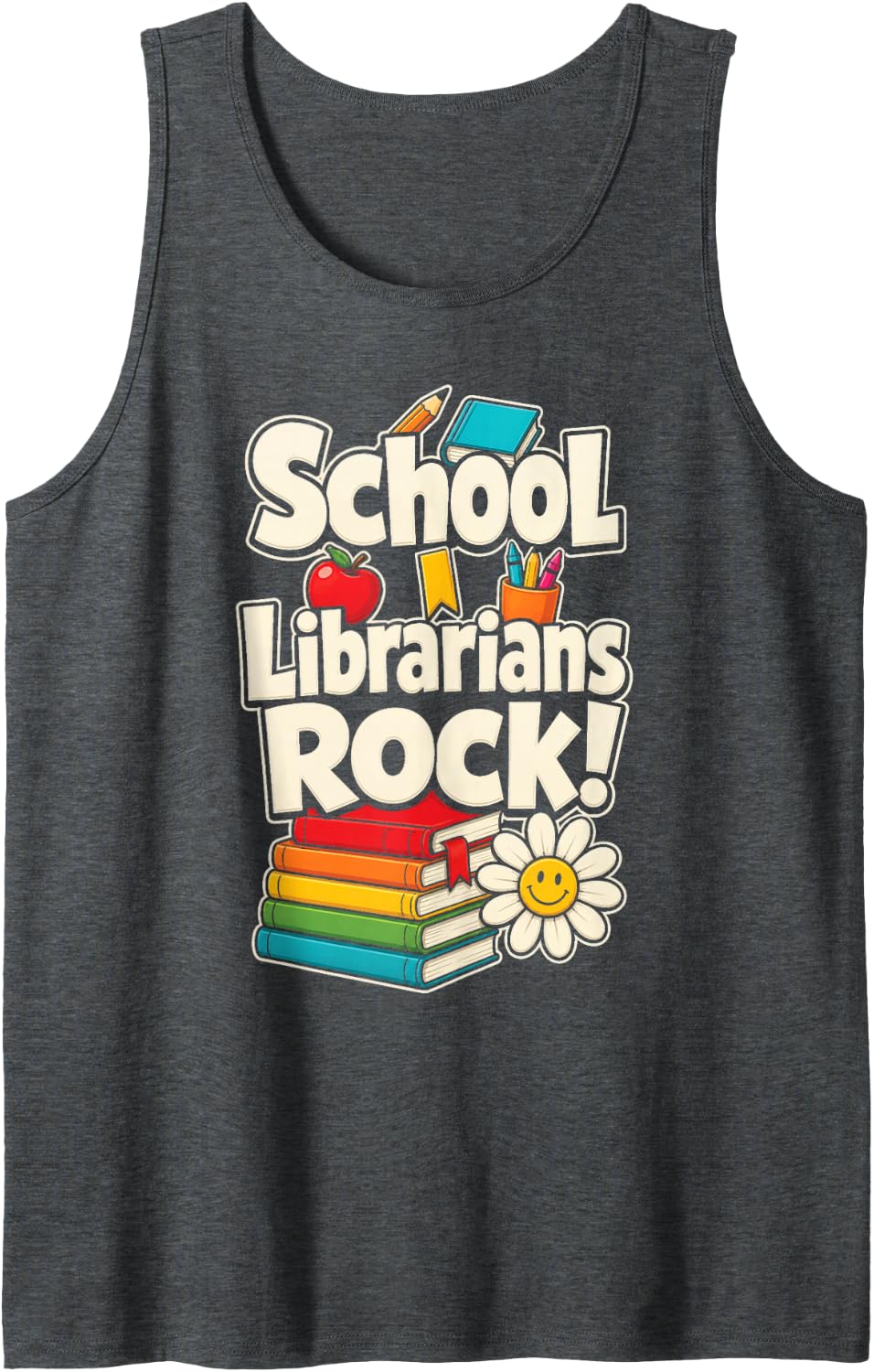 School Librarians Rock Elementary Library Book Lover Sleeveless Tank Top - Dark Heather Grey