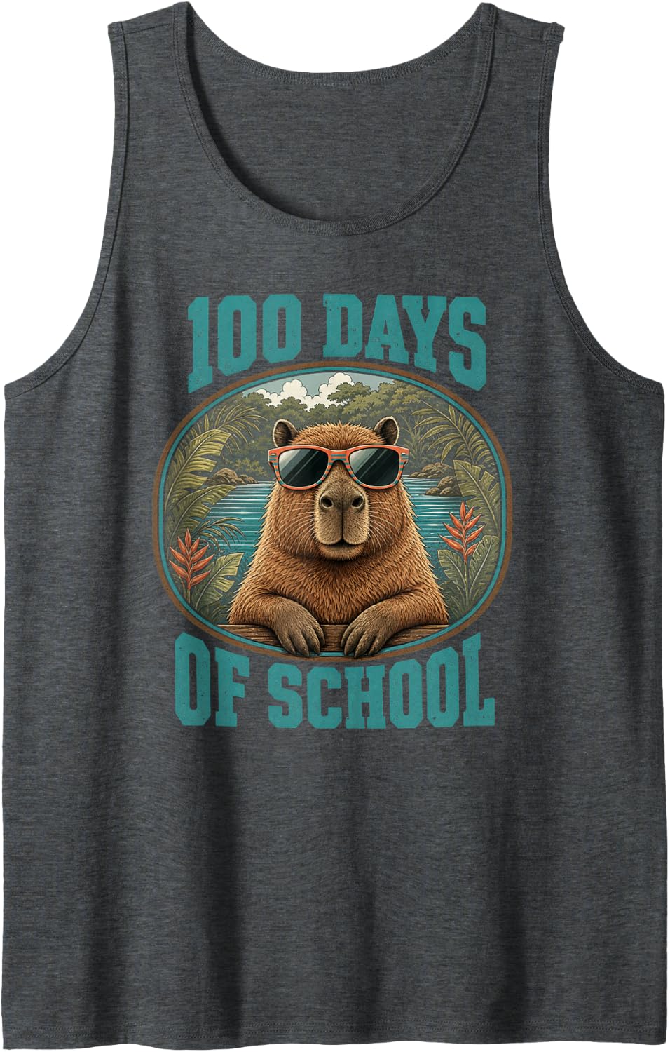 100 Days of School Capybara Sunglasses Sleeveless Tank Top - Dark Heather Grey