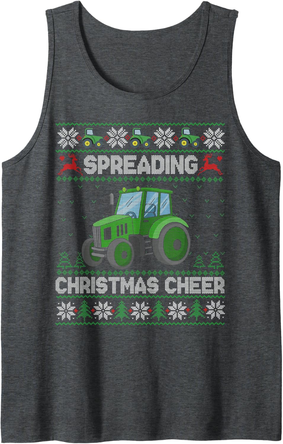 Spreading Christmas Cheer Farming Tractor Ugly Sweater Funny Sleeveless Tank Top - Dark Heather Grey