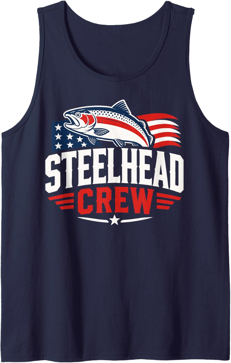 Steelhead Angler River Fishing Crew Tank Top - Navy Blue