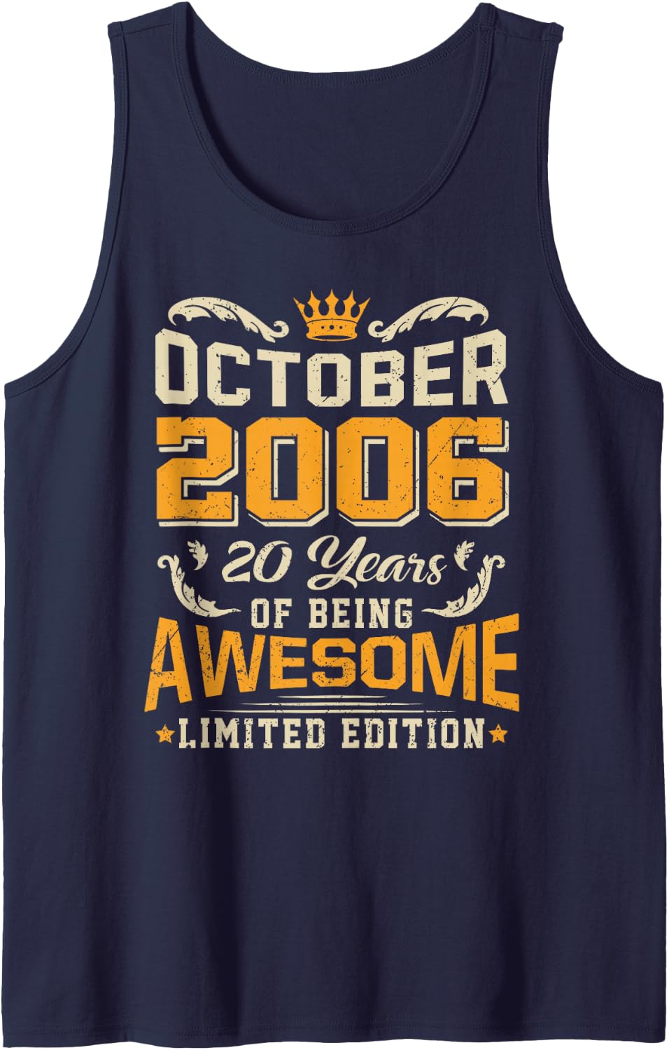 October 2006 Vintage 20 Years Awesome 20th Birthday Sleeveless Tank Top - Navy Blue